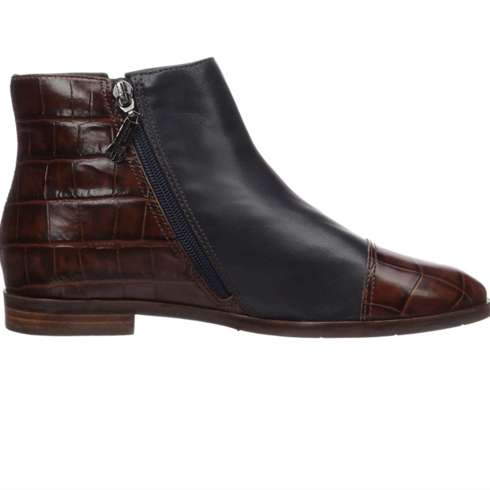 Marc Joseph New York Navy Napa/Brown Croc Ankle Zip Boots, New, no tags